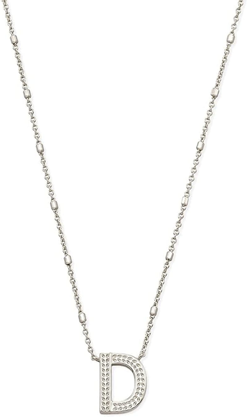 Letters A-Z Pendant Necklace for Women, Fashion Jewelry, Rhodium-Plated Brass Letter D