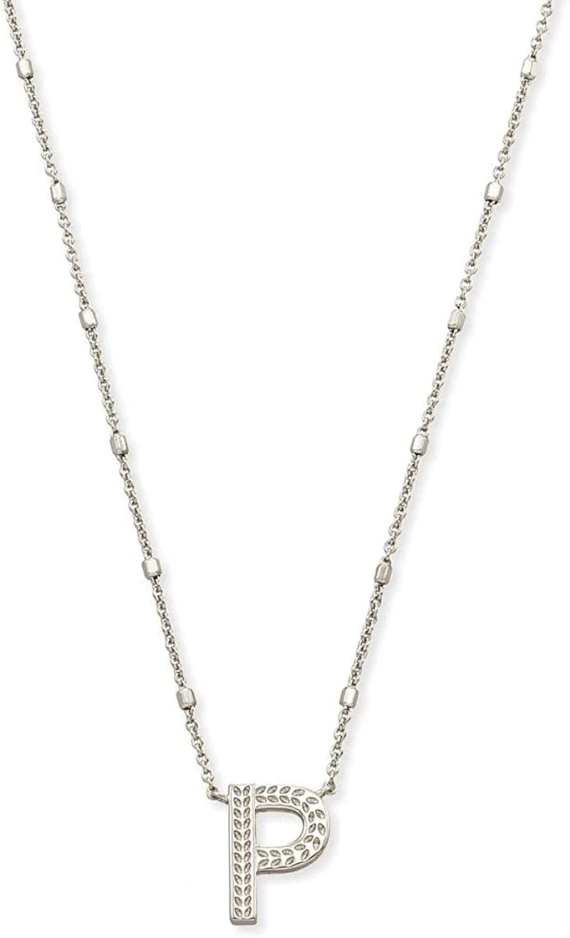 Letters A-Z Pendant Necklace for Women, Fashion Jewelry, Rhodium-Plated Brass Letter P