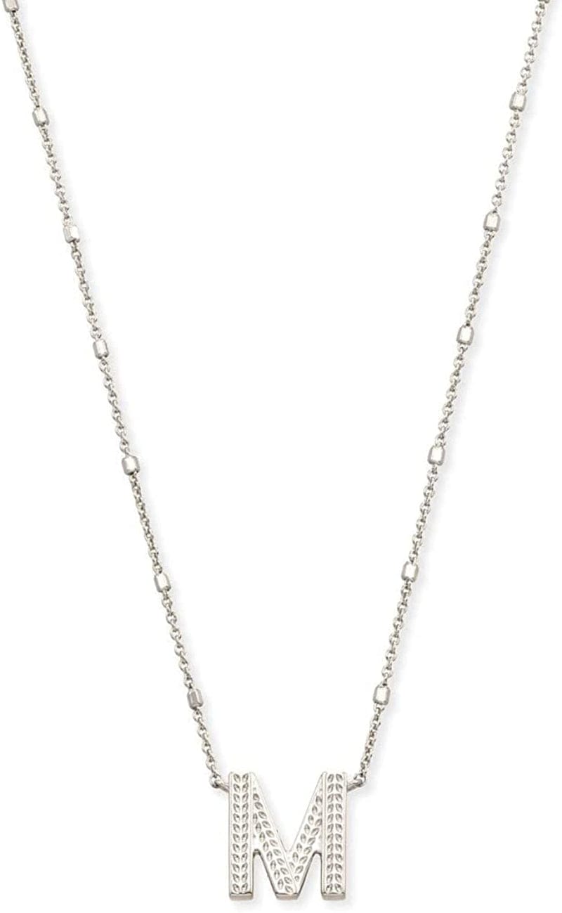Letters A-Z Pendant Necklace for Women, Fashion Jewelry, Rhodium-Plated Brass Letter M