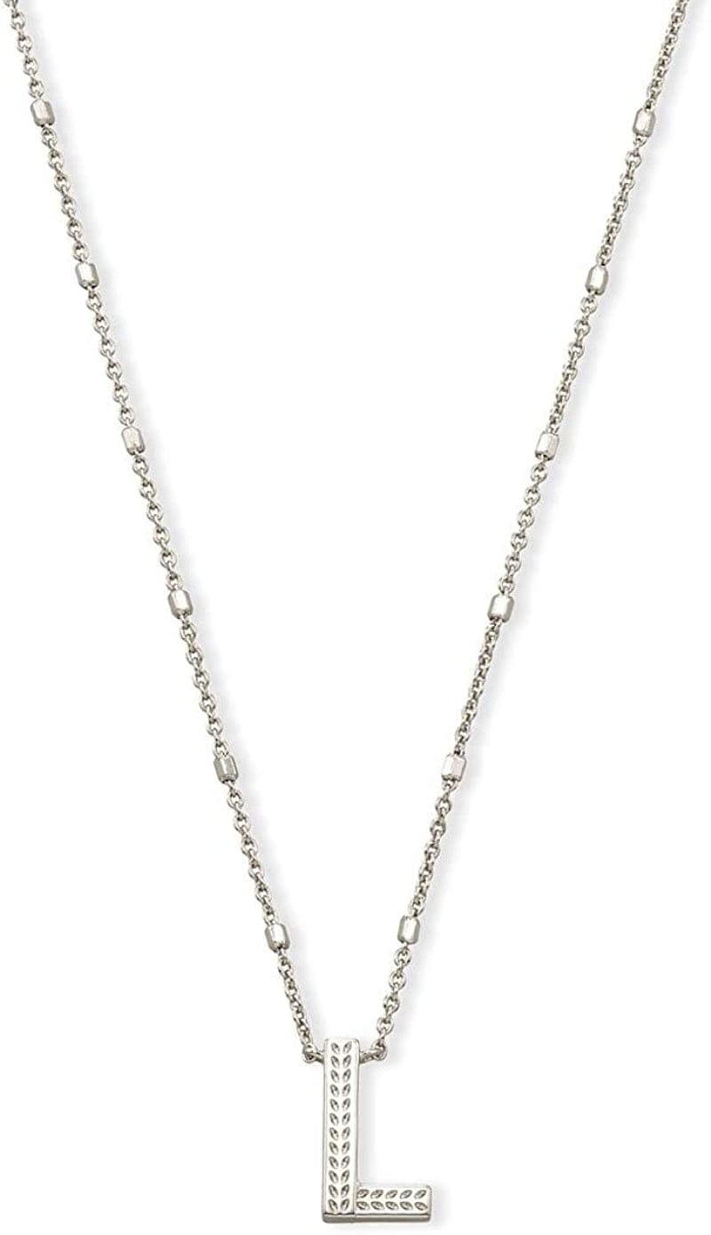 Letters A-Z Pendant Necklace for Women, Fashion Jewelry, Rhodium-Plated Brass Letter L