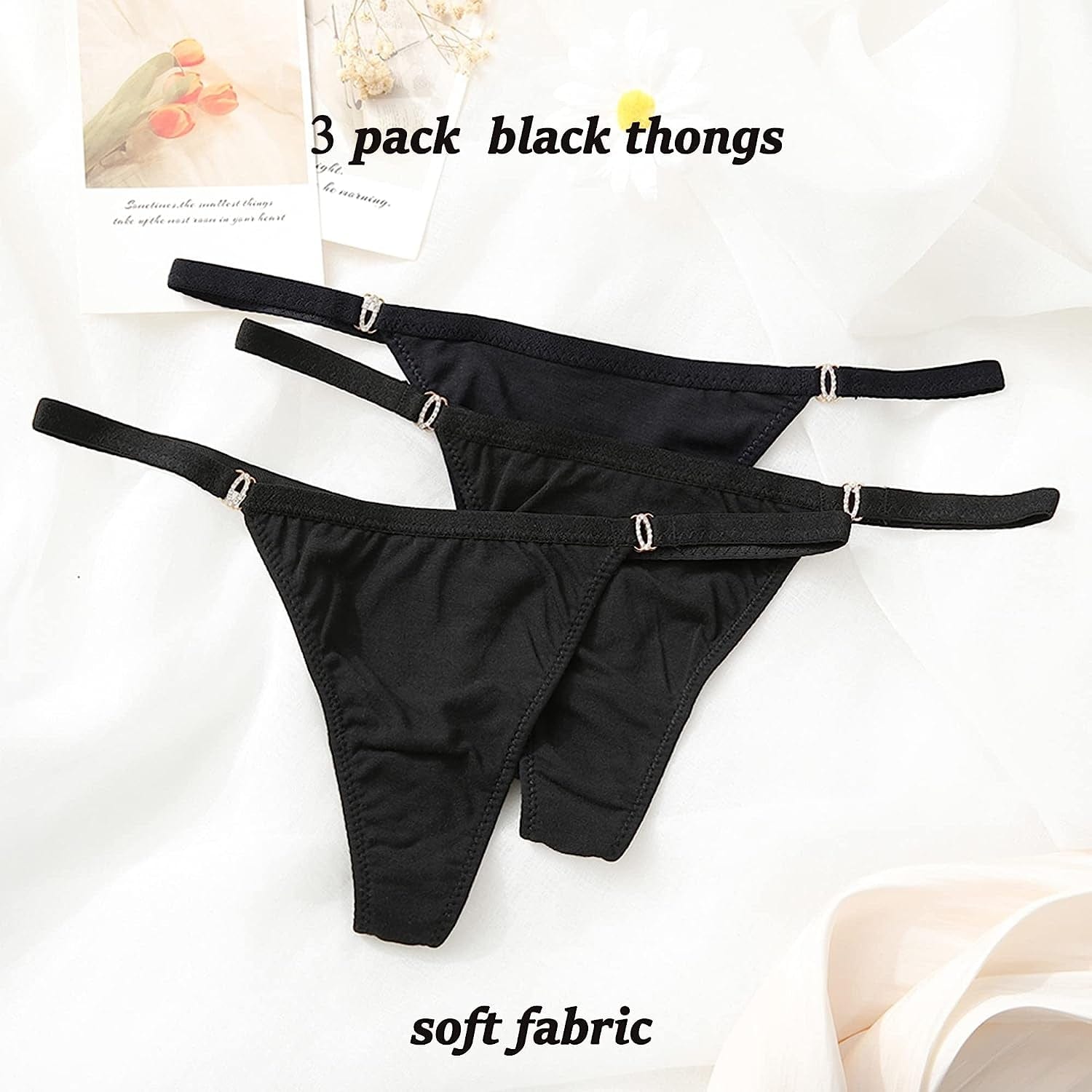 LEVAO Cotton Thongs for Women Sexy Underwear G-String Panties Rhinestone T-Back Bikini Multipack S-XL