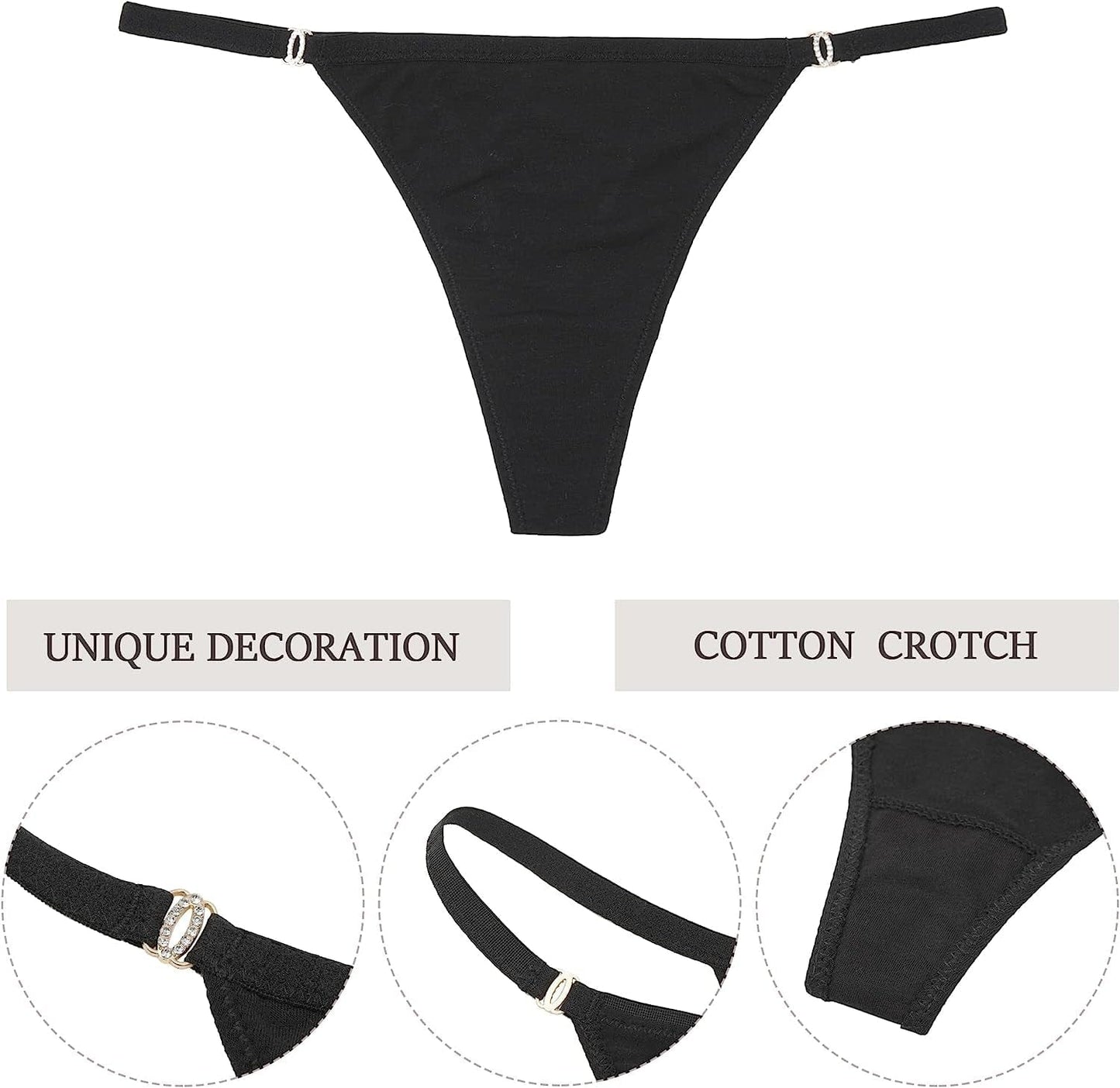 LEVAO Cotton Thongs for Women Sexy Underwear G-String Panties Rhinestone T-Back Bikini Multipack S-XL