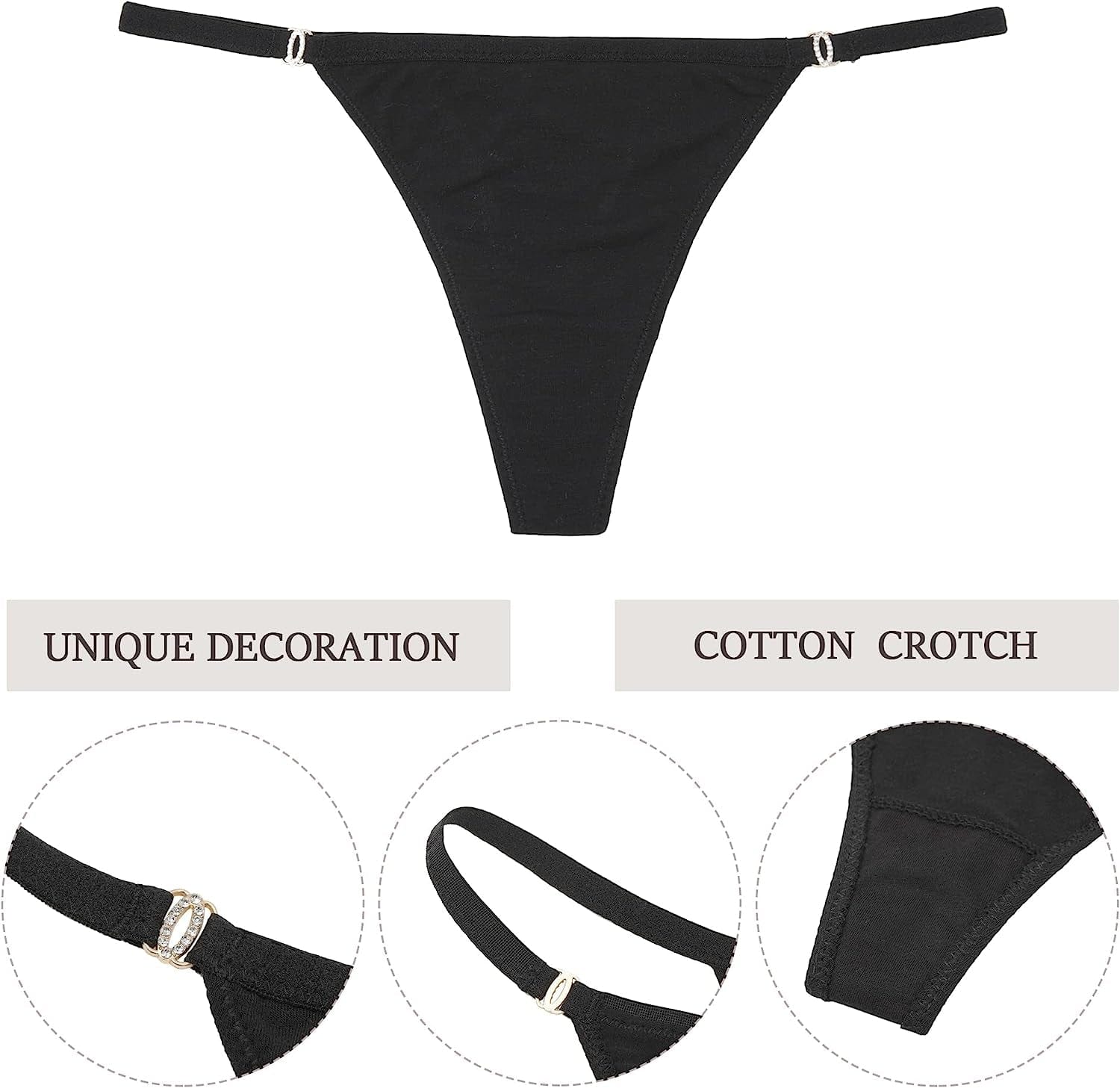 LEVAO Cotton Thongs for Women Sexy Underwear G-String Panties Rhinestone T-Back Bikini Multipack S-XL