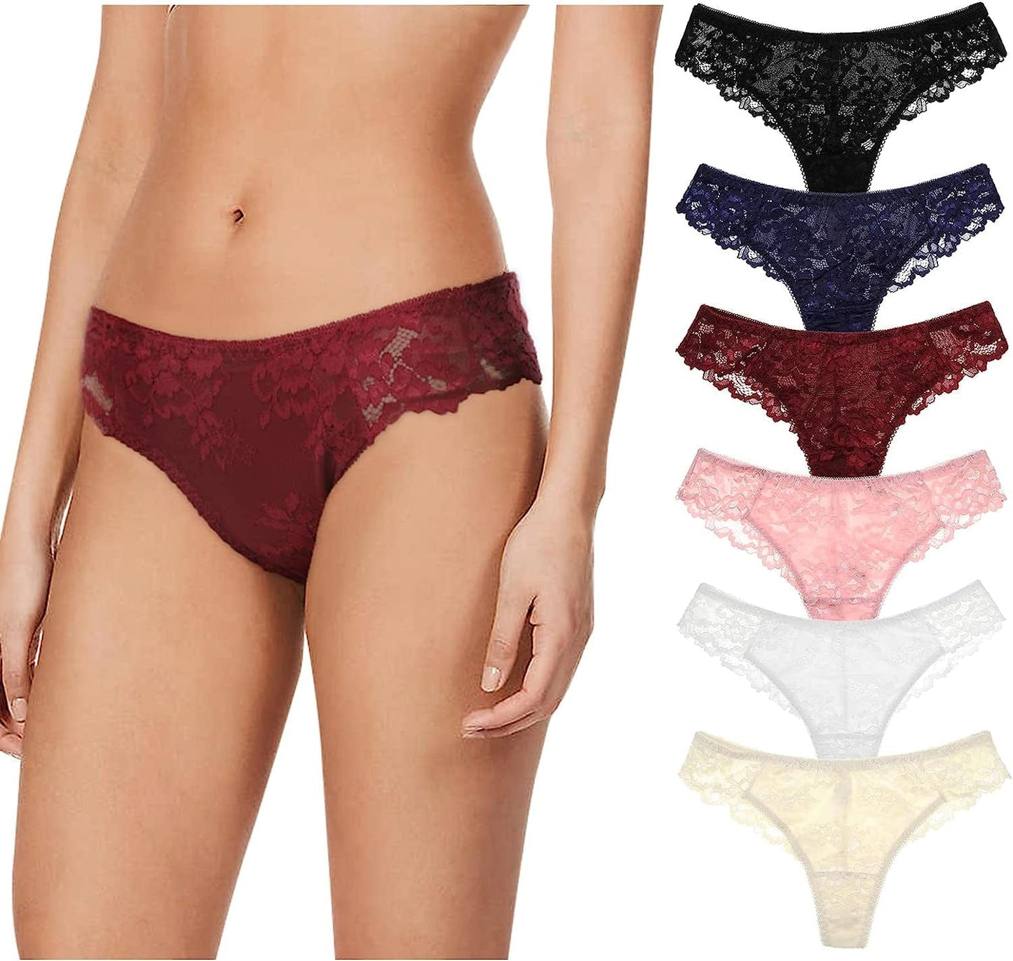 LEVAO Thongs for Women Lace Underwear Tangas Sexy Low Waist Panties Pack of 6 6 Pack / Small