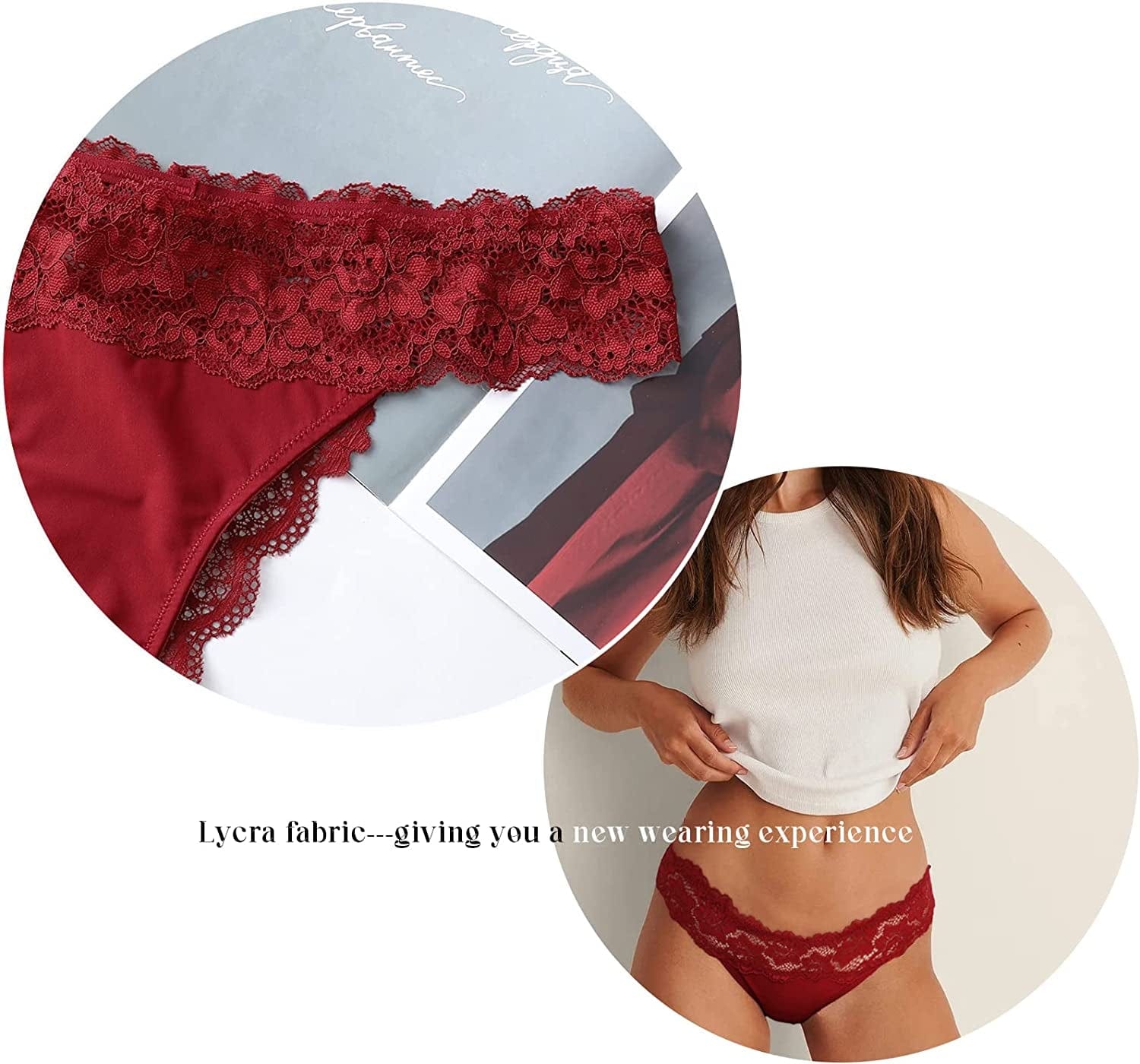 LEVAO Thongs for Women Lace Underwear Tangas Sexy Low Waist Panties Pack of 6