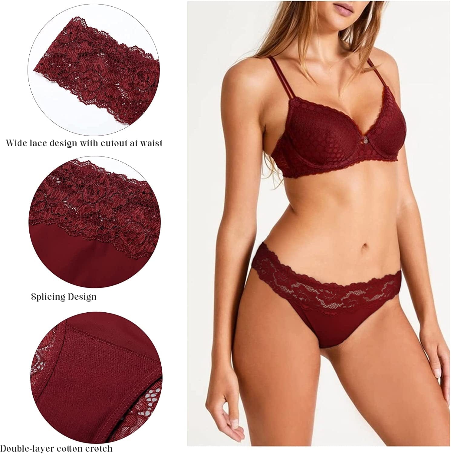 LEVAO Thongs for Women Lace Underwear Tangas Sexy Low Waist Panties Pack of 6