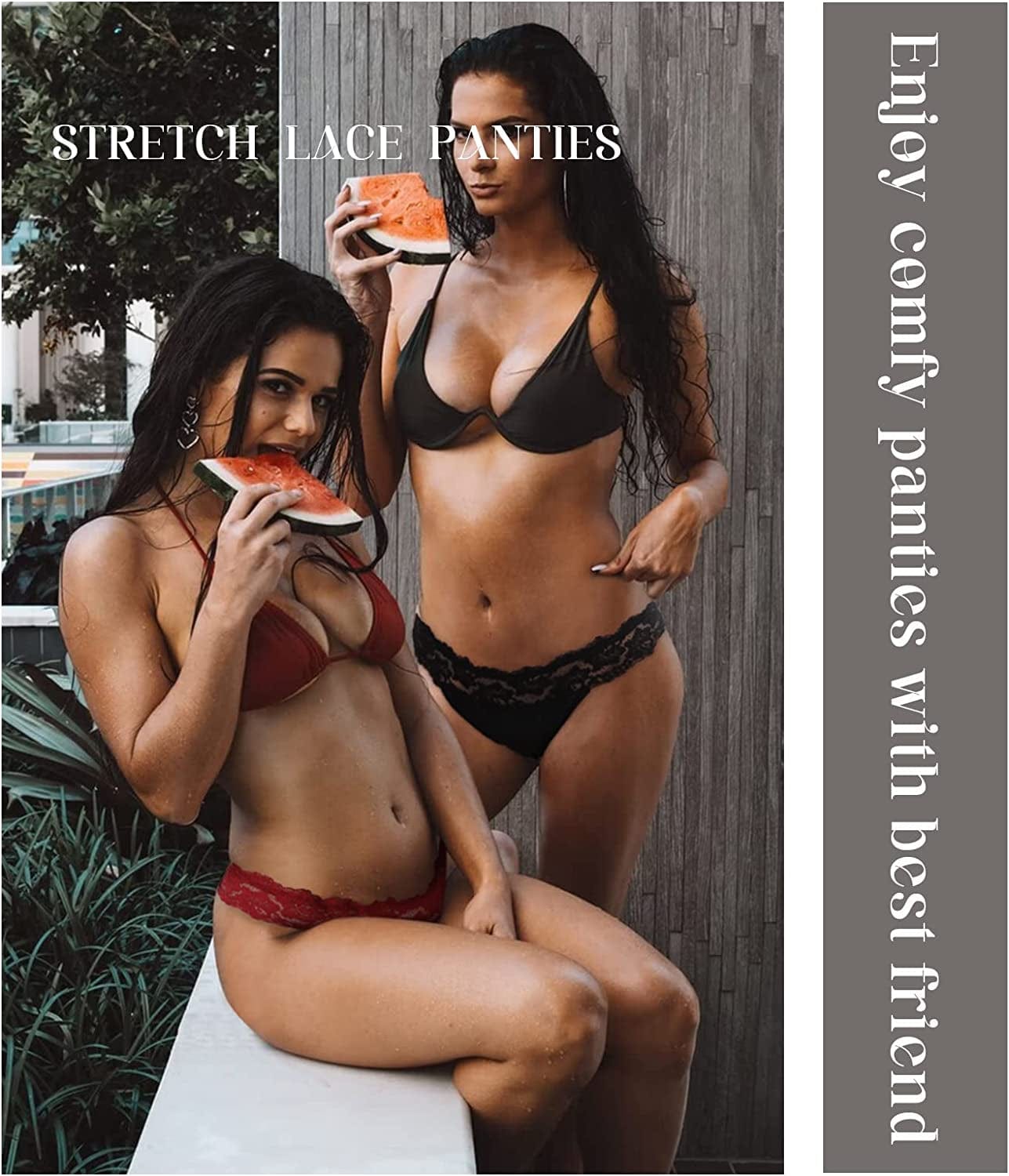 LEVAO Thongs for Women Lace Underwear Tangas Sexy Low Waist Panties Pack of 6