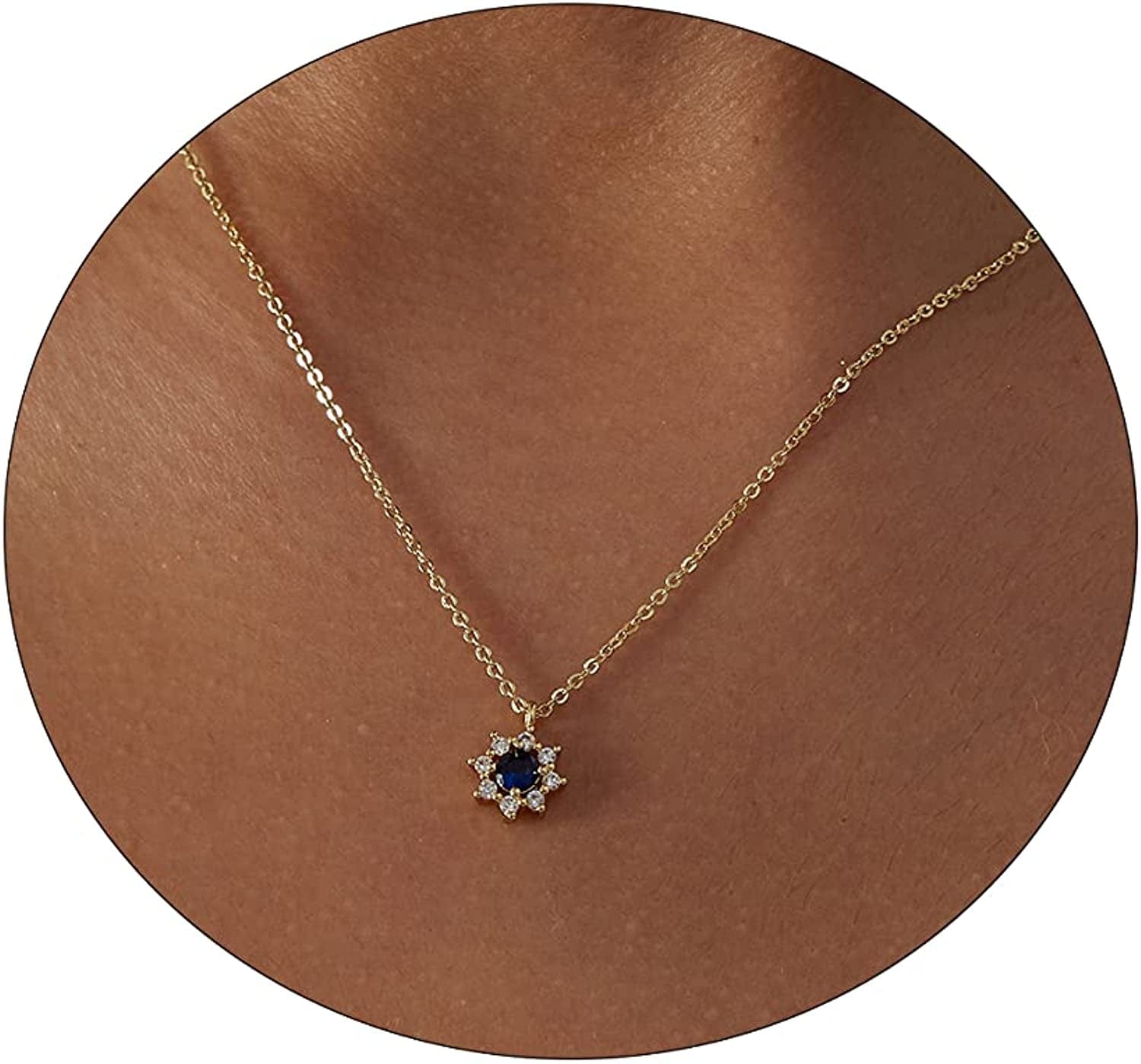 LEXODY Diamond Necklaces for Women Dainty Leaf Necklace 14K Gold Plated Layered CZ Moon Necklace Simple Diamond Choker Necklaces for Women Trendy Jewelry Gifts for Girls Gold Flower Petal