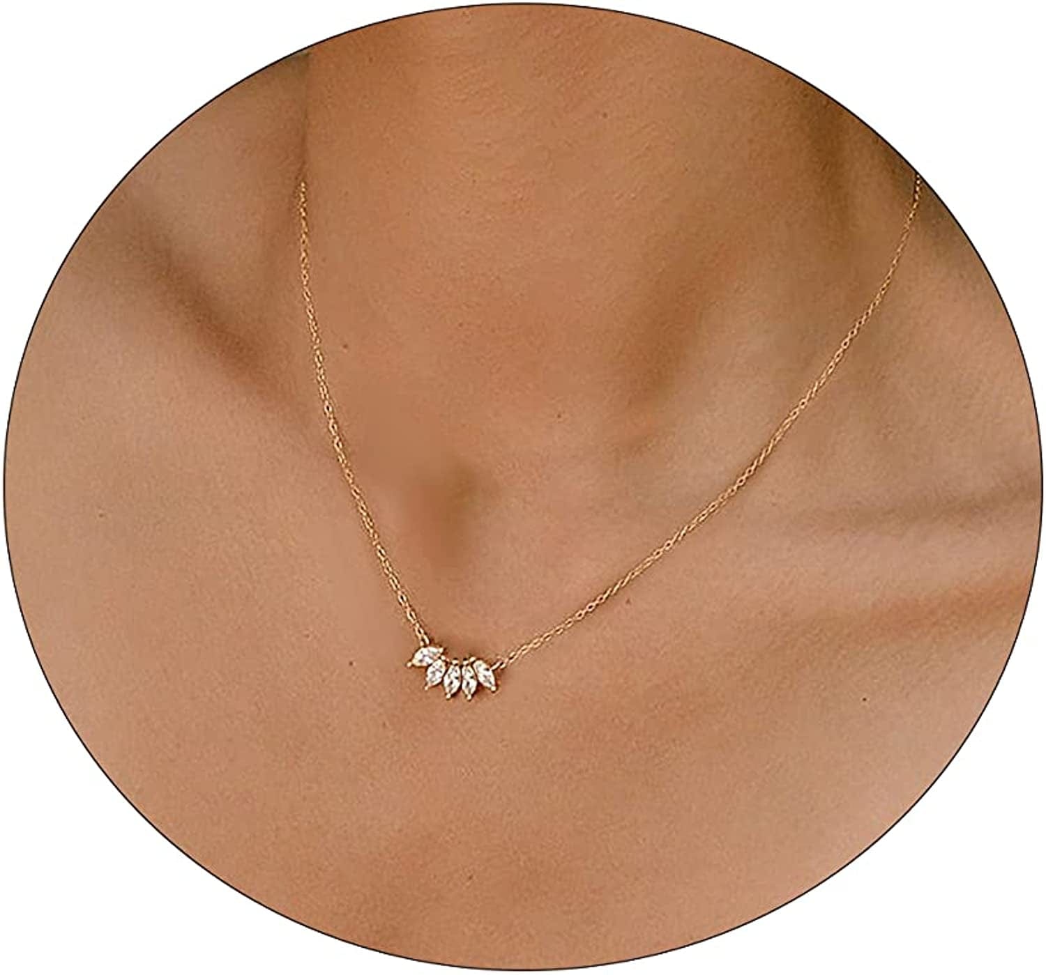 LEXODY Diamond Necklaces for Women Dainty Leaf Necklace 14K Gold Plated Layered CZ Moon Necklace Simple Diamond Choker Necklaces for Women Trendy Jewelry Gifts for Girls Simple Flower Gold/New Style