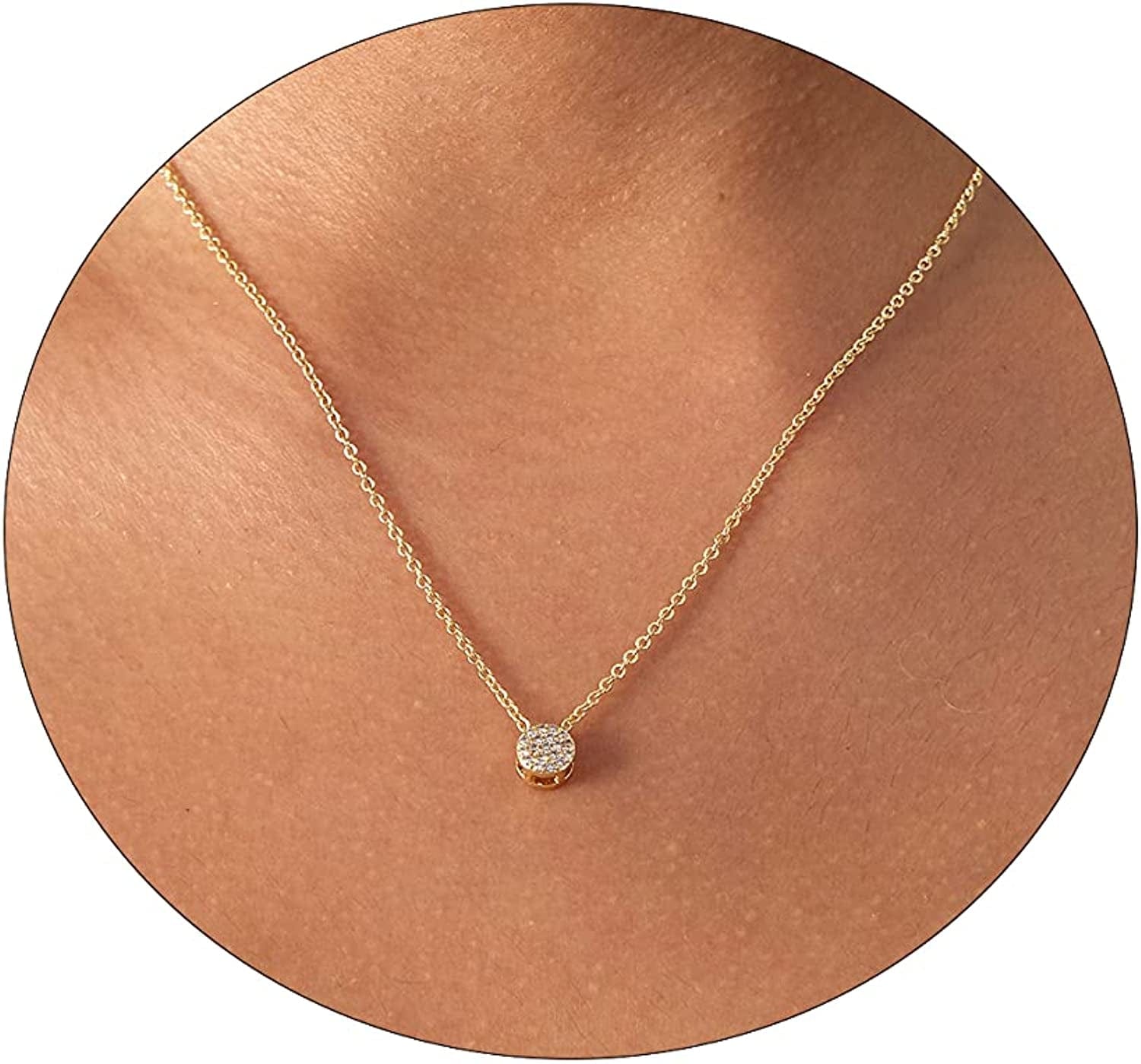 LEXODY Diamond Necklaces for Women Dainty Leaf Necklace 14K Gold Plated Layered CZ Moon Necklace Simple Diamond Choker Necklaces for Women Trendy Jewelry Gifts for Girls Gold Dot Pendant