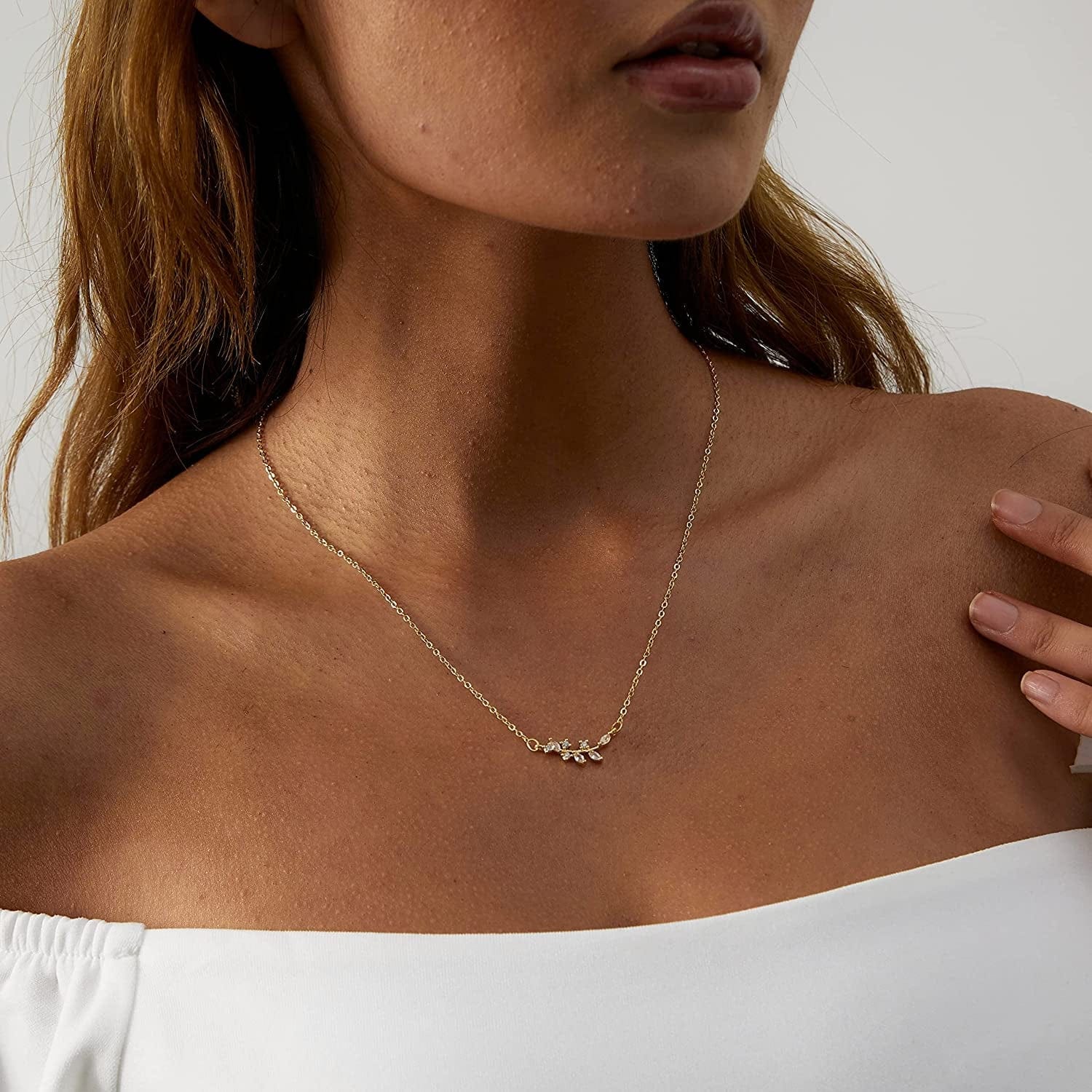 LEXODY Diamond Necklaces for Women Dainty Leaf Necklace 14K Gold Plated Layered CZ Moon Necklace Simple Diamond Choker Necklaces for Women Trendy Jewelry Gifts for Girls