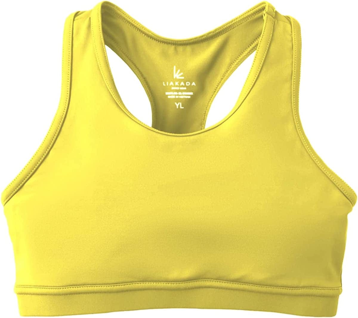 Liakada Girls Stylish & Supportive Basic Sports Bra with Integrated Bra Shelf Liner Dance, Gym, Yoga, Cheer! Buttercup / Small