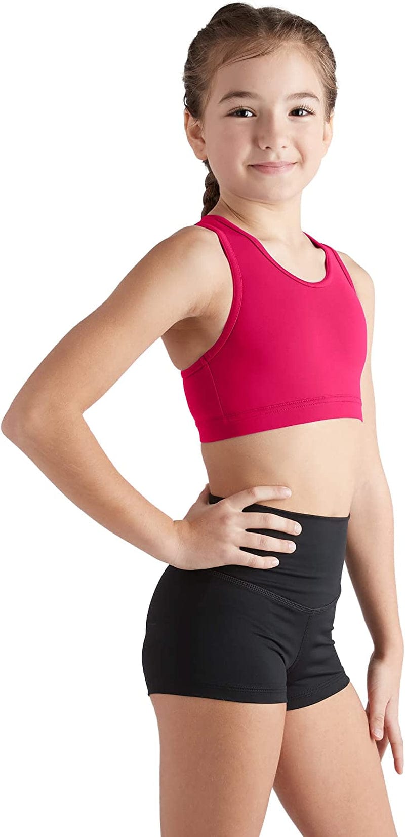 Liakada Girls Stylish & Supportive Basic Sports Bra with Integrated Bra Shelf Liner Dance, Gym, Yoga, Cheer! Diva Pink / Yout X-Large