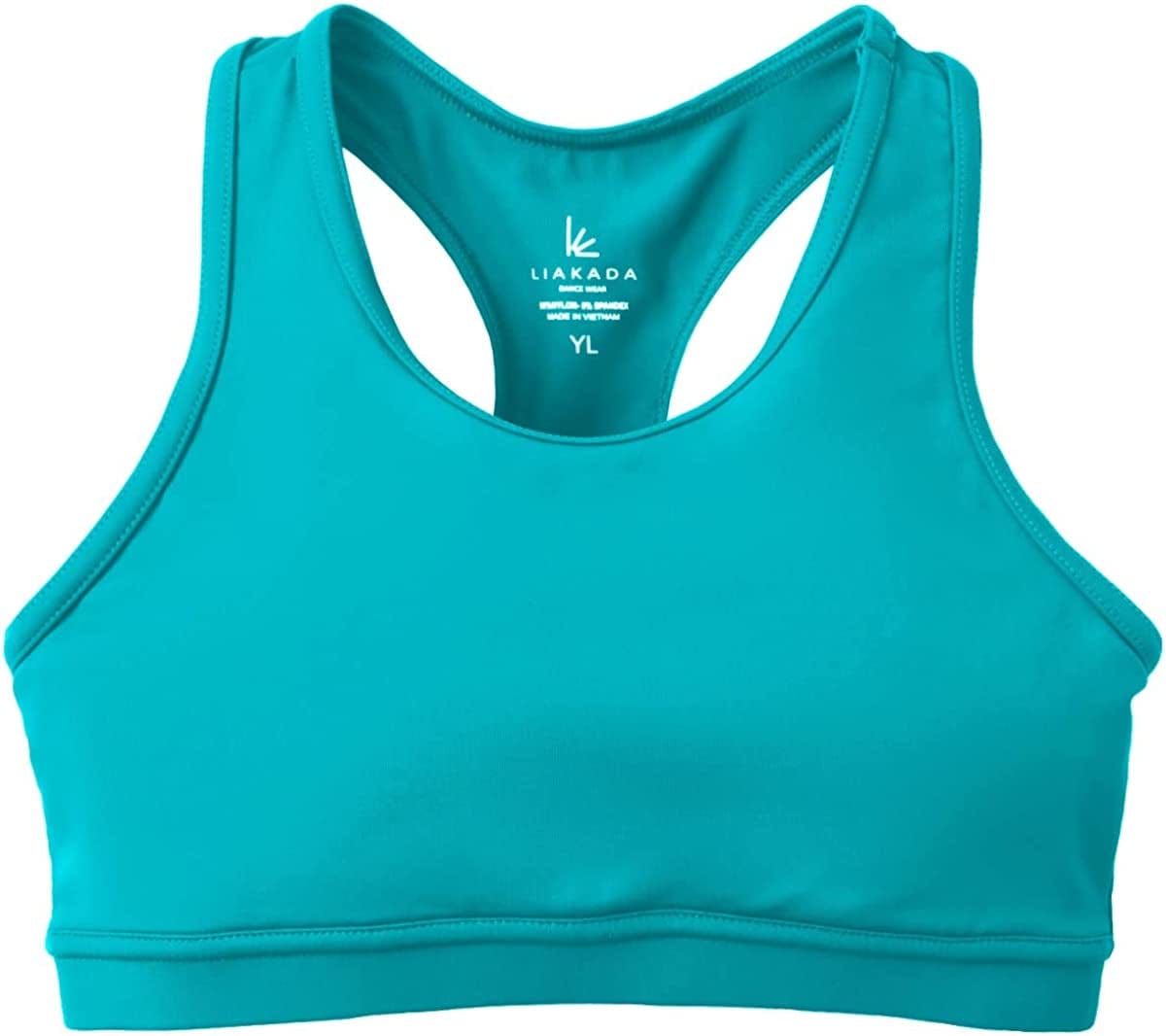 Liakada Girls Stylish & Supportive Basic Sports Bra with Integrated Bra Shelf Liner Dance, Gym, Yoga, Cheer! Teal / X-Large