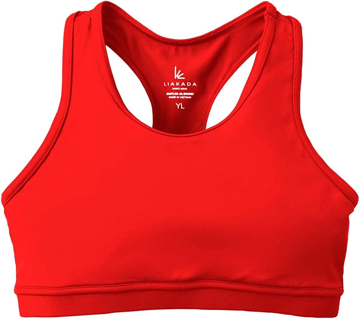 Liakada Girls Stylish & Supportive Basic Sports Bra with Integrated Bra Shelf Liner Dance, Gym, Yoga, Cheer! Red / Small