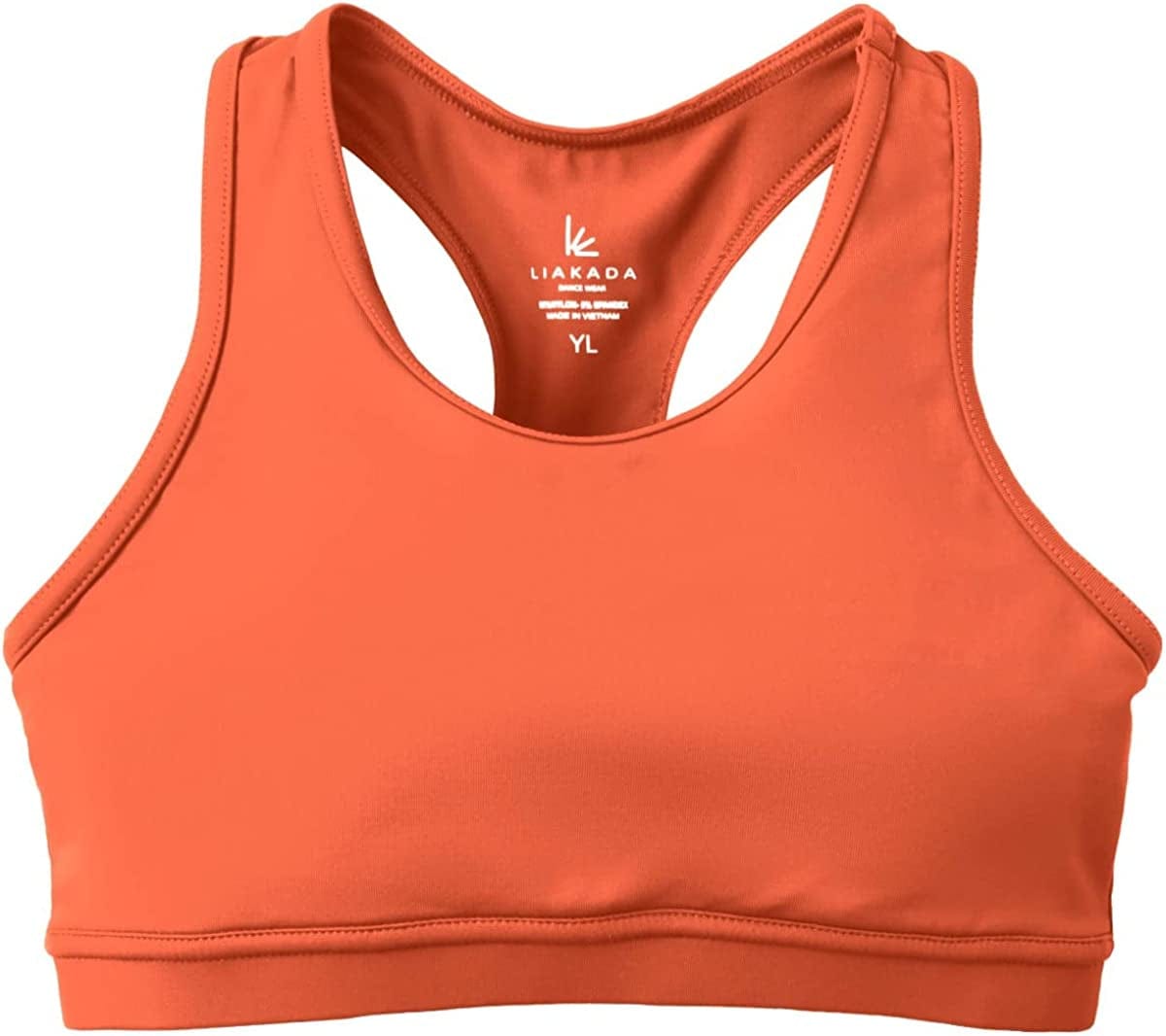 Liakada Girls Stylish & Supportive Basic Sports Bra with Integrated Bra Shelf Liner Dance, Gym, Yoga, Cheer! Coral / Small
