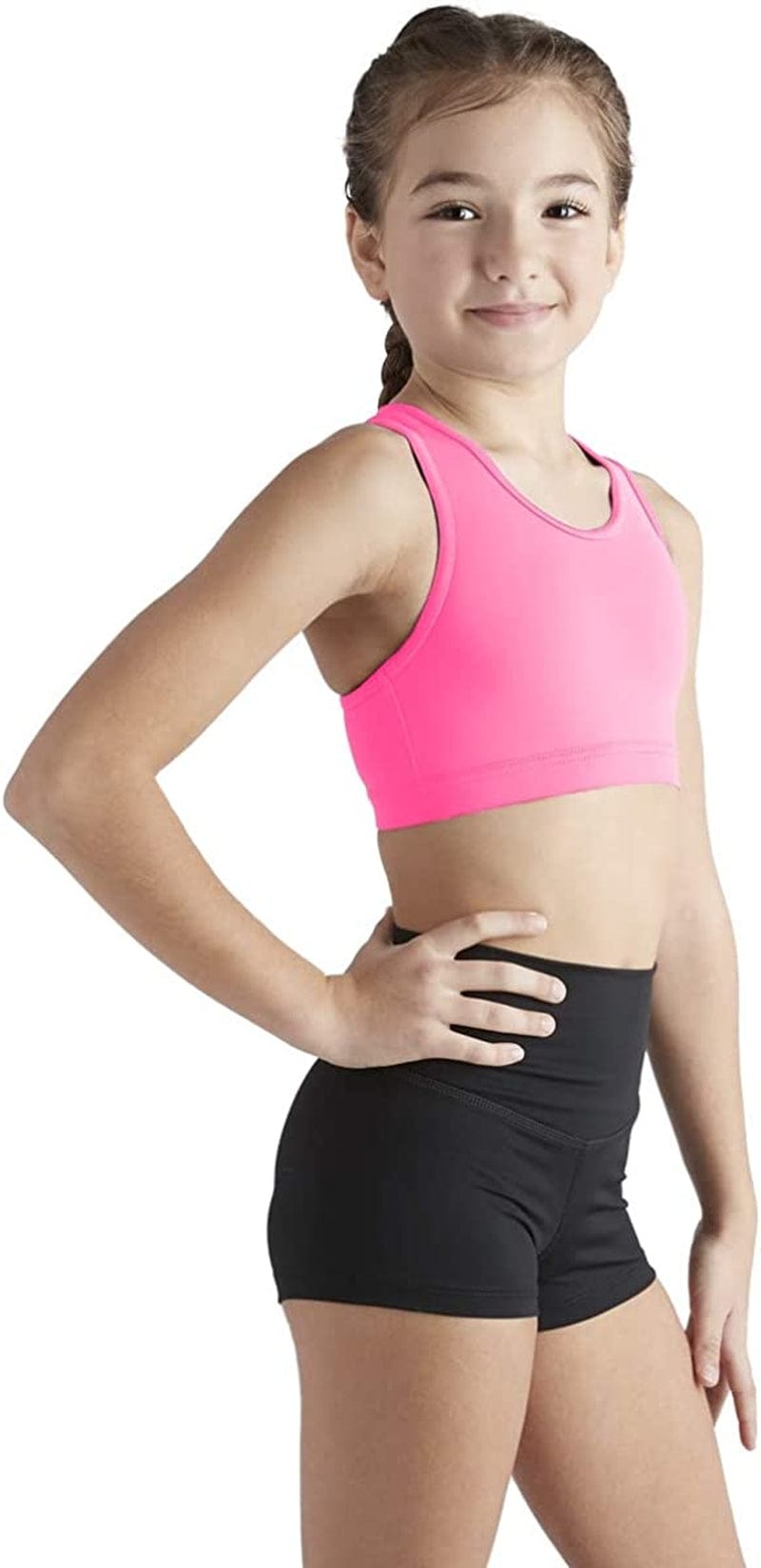 Liakada Girls Stylish & Supportive Basic Sports Bra with Integrated Bra Shelf Liner Dance, Gym, Yoga, Cheer! Hot Pink / Large
