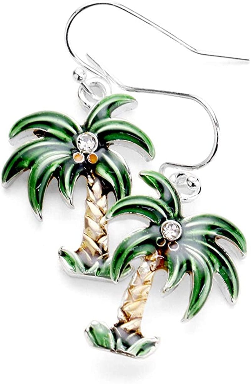 Liavy'S Palm Tree Fashionable Earrings - Enamel - Fish Hook - Sparkling Crystal - Unique Gift and Souvenir