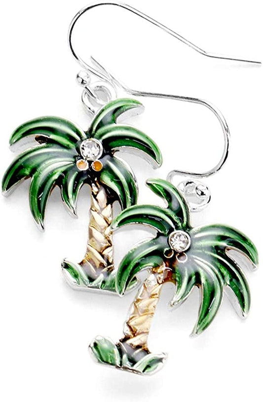 Liavy'S Palm Tree Fashionable Earrings - Enamel - Fish Hook - Sparkling Crystal - Unique Gift and Souvenir