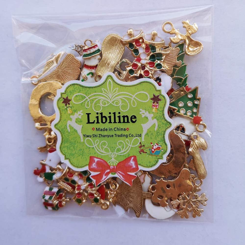 Libiline 38Pcs Christmas Pendant Charm for Necklace Bracelet Jewelry Making Clothes Sewing Bags Decoration Charm Diy Scrapbooking Supply(Christmas Styles)