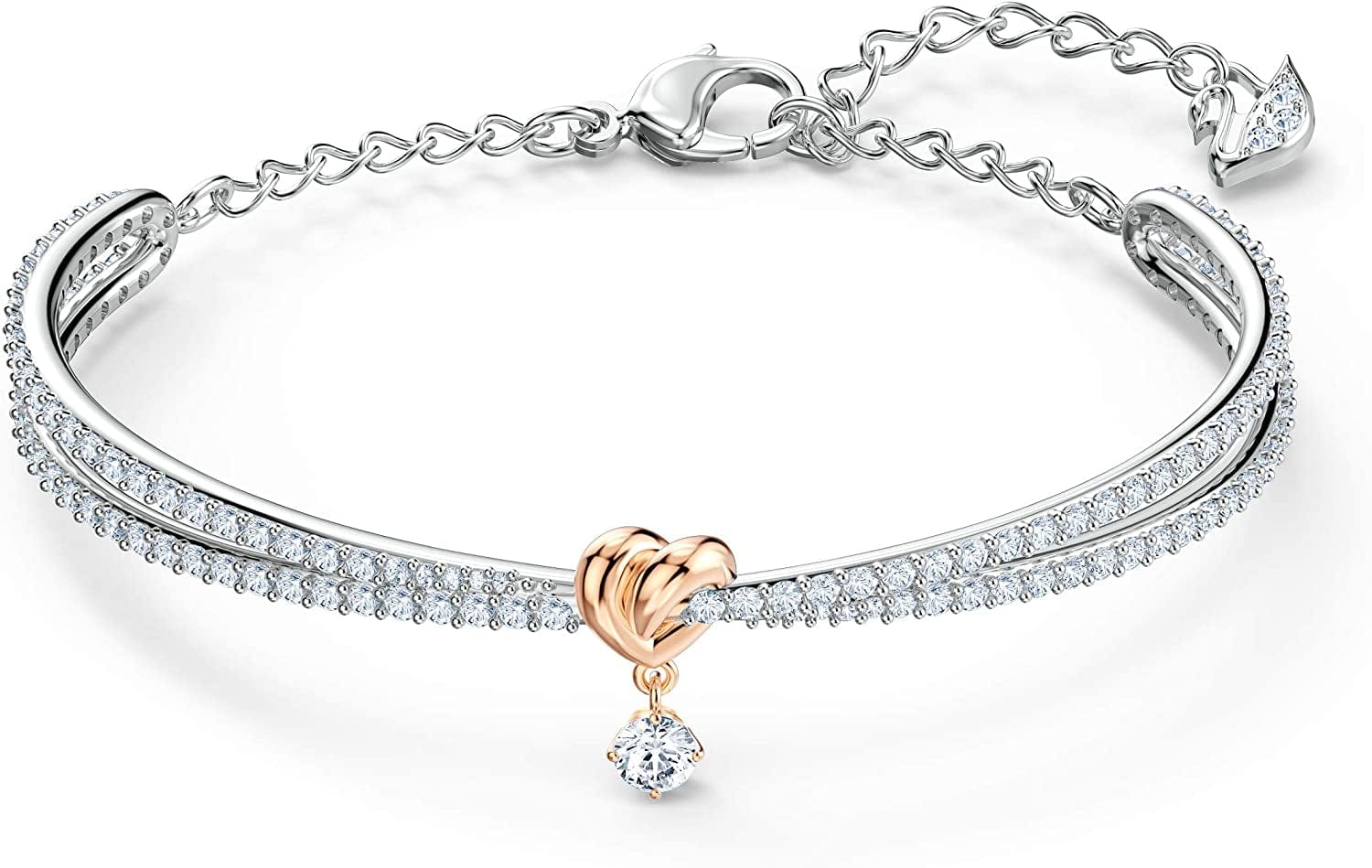 Lifelong Heart Crystal Jewelry Collection, Rose Gold & Rhodium Tone Finish Bangle Bracelet