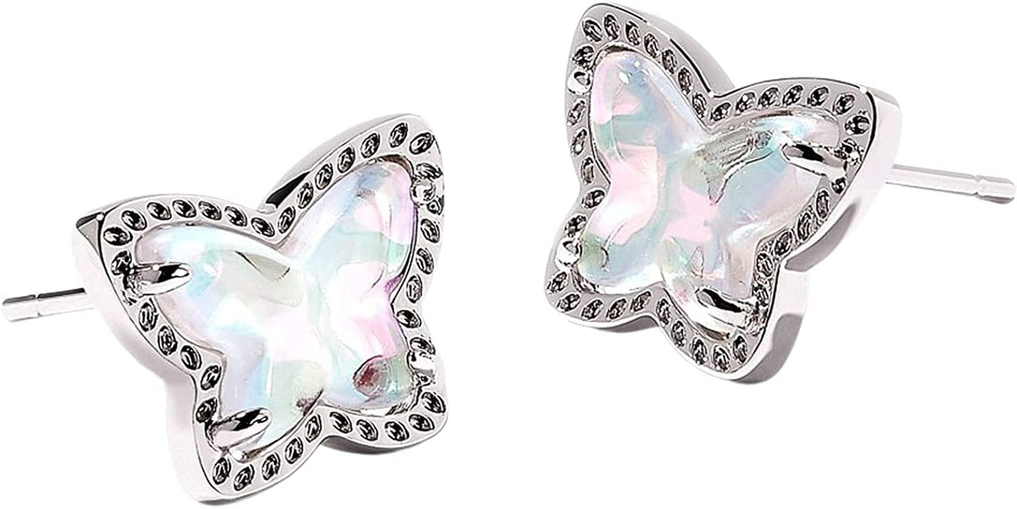 Lillia Butterfly Stud Earrings for Women, Fashion Jewelry RHODIUM - DICHROIC GLASS