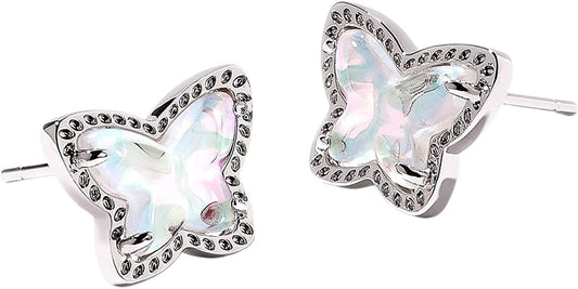 Lillia Butterfly Stud Earrings for Women, Fashion Jewelry RHODIUM - DICHROIC GLASS