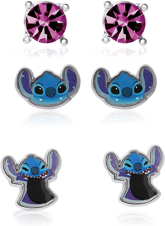 Lilo and Stitch Fashion Earring Set, 3 Pairs, Stud Earrings