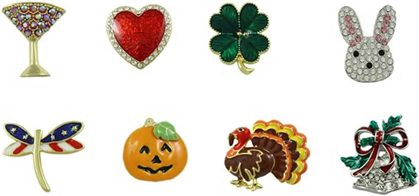 Lilylin Designs 8 Pieces Small Unisex Lapel Tac Pin Set for Women Men Girls, Unique Boxed Gift with Valentine Easter Christmas Halloween and More Holiday Jewelry