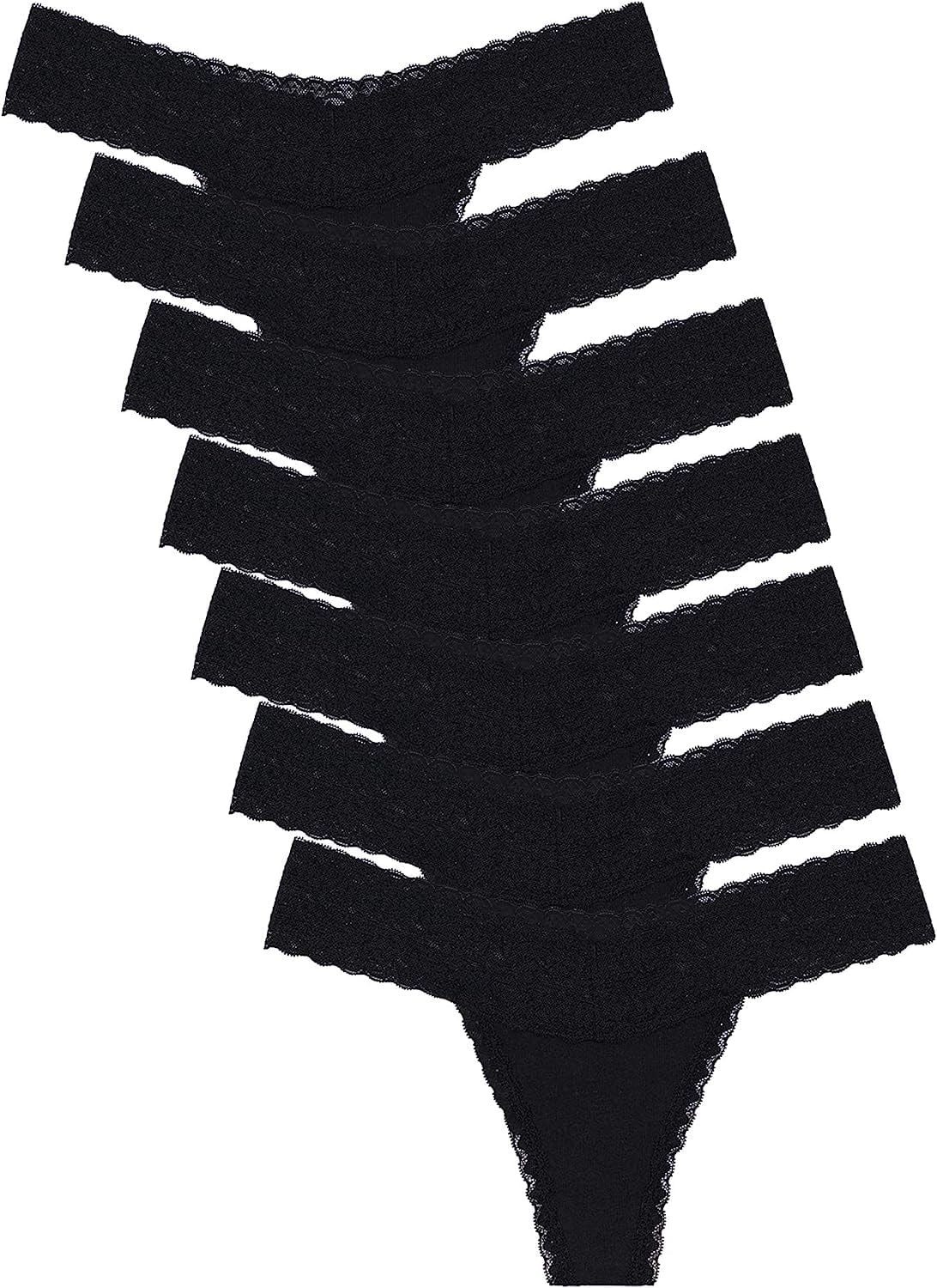 Liotxecd Womens Thongs,Lace Thong plus Size Panties Retro Cotton Low Rise Underwear Sexy Tangas (Colors May Vary) Black - 7 Pack / 3X-Large