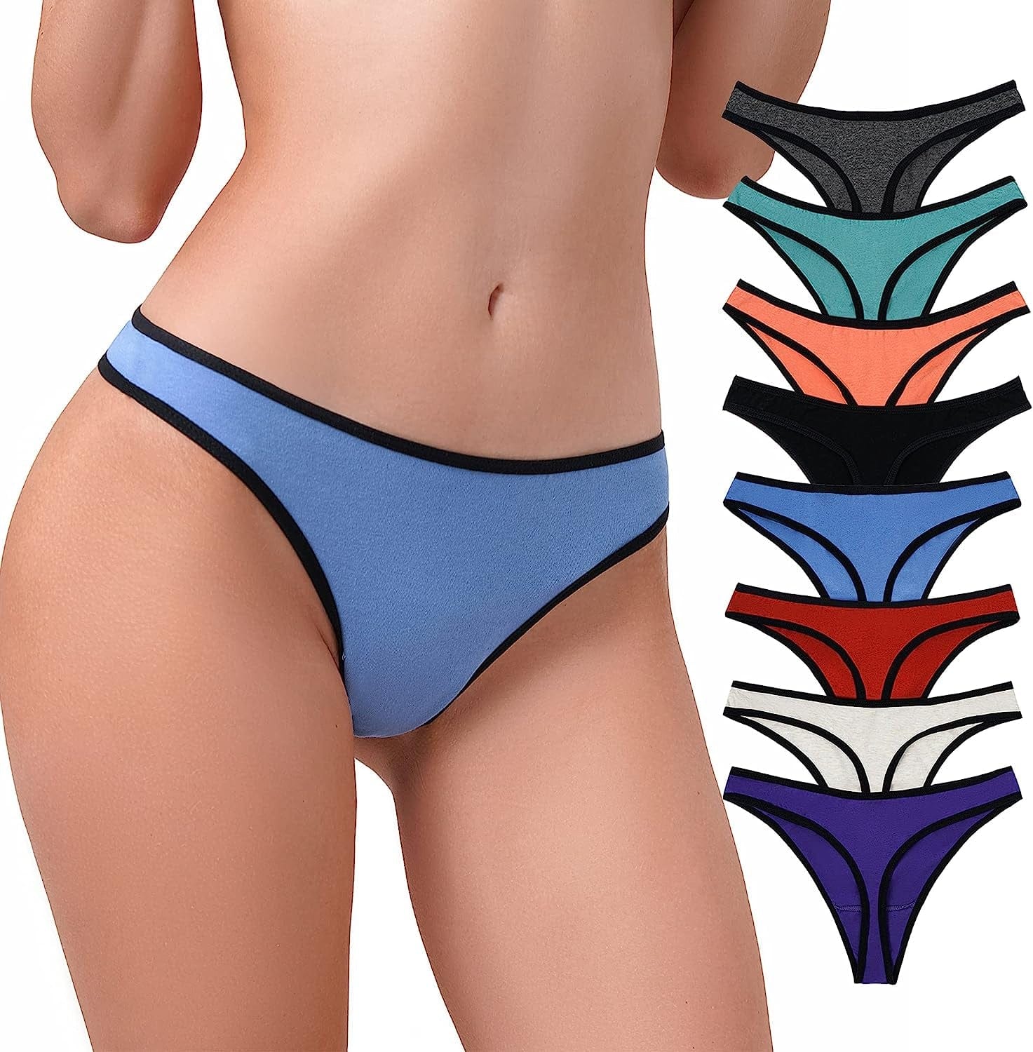 Liotxecd Womens Thongs,Lace Thong plus Size Panties Retro Cotton Low Rise Underwear Sexy Tangas (Colors May Vary) Cotton - 8 Pack / Small