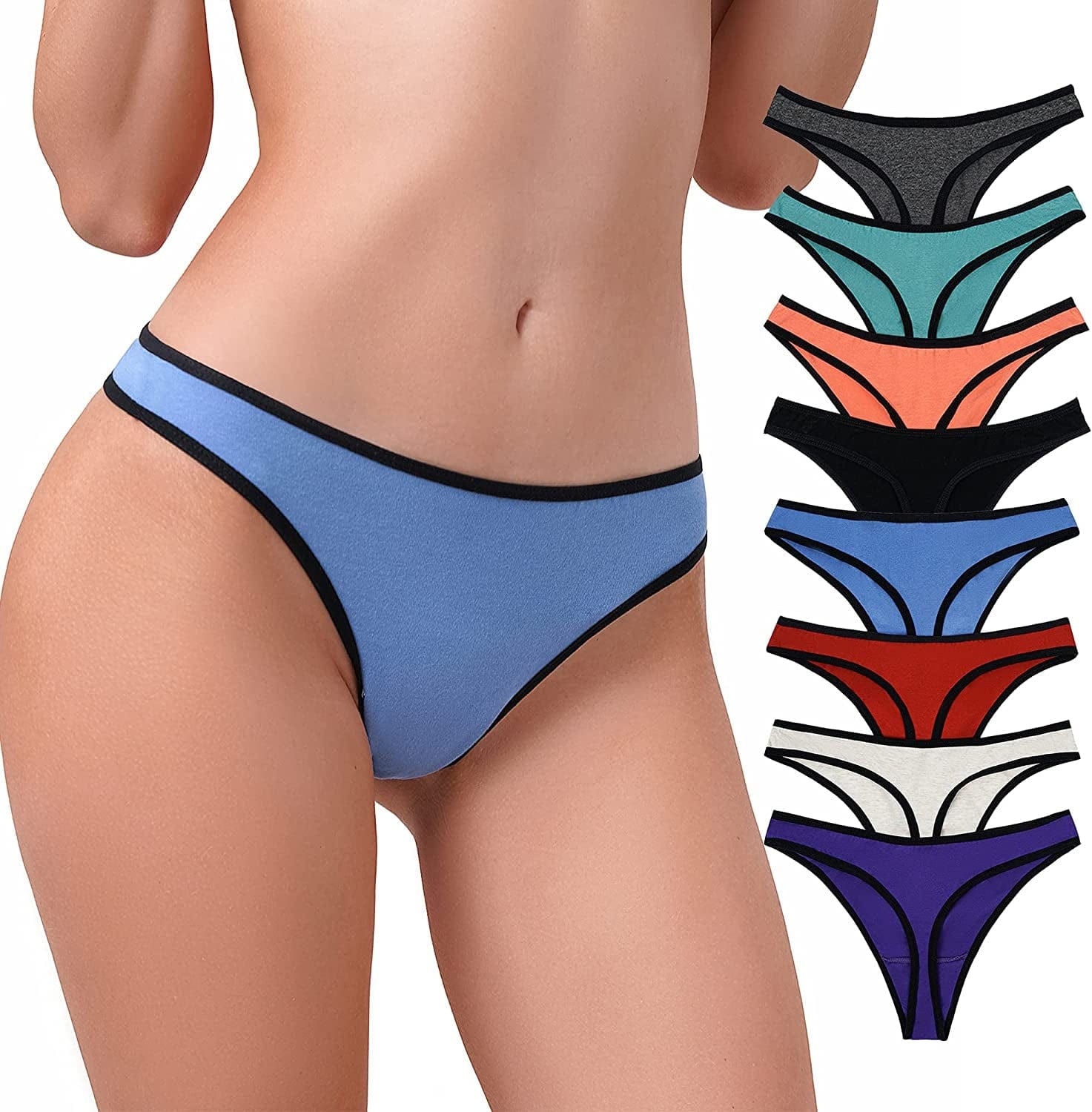 Liotxecd Womens Thongs,Lace Thong plus Size Panties Retro Cotton Low Rise Underwear Sexy Tangas (Colors May Vary) Cotton - 8 Pack / XX-Large