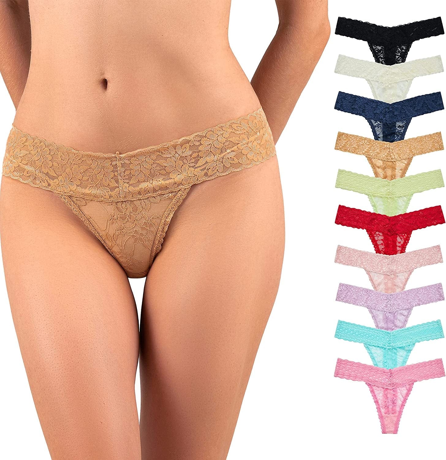 Liotxecd Womens Thongs,Lace Thong plus Size Panties Retro Cotton Low Rise Underwear Sexy Tangas (Colors May Vary) Colored -10 Pack / Small