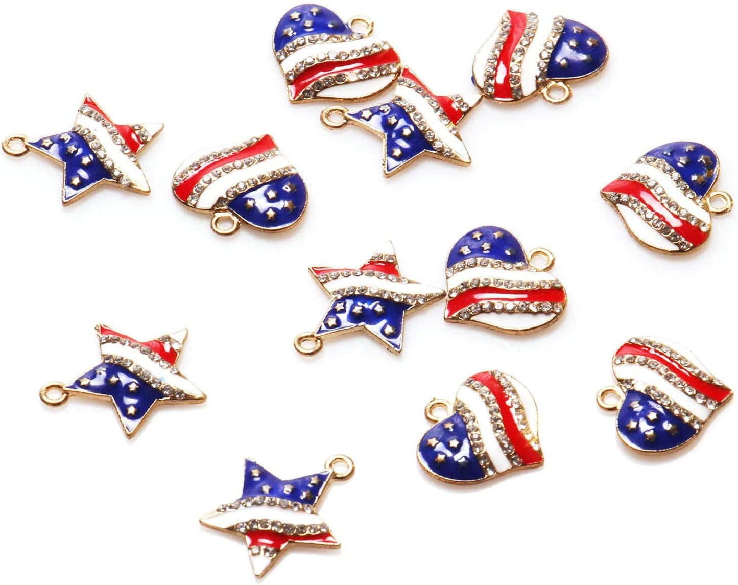 Llxieym 12 Pieces American Flag Charms Pendant Patriotic Enamel Charms Ornament Independence Day Pendant for 4Th of July Decoration and DIY Jewelry Making (Style 1 and 2)