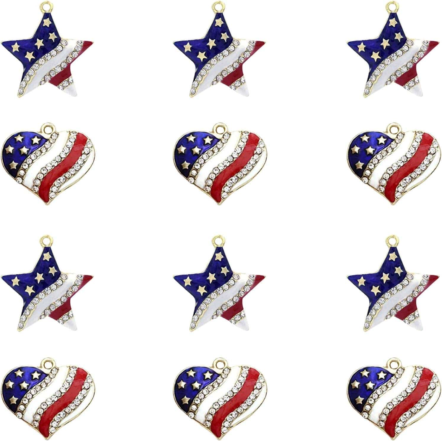 Llxieym 12 Pieces American Flag Charms Pendant Patriotic Enamel Charms Ornament Independence Day Pendant for 4Th of July Decoration and DIY Jewelry Making (Style 1 and 2)