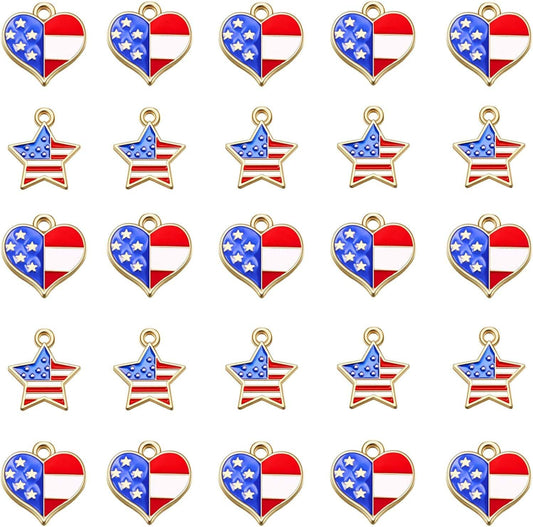 Llxieym 50 Pieces American Flag Charms Pendant Patriotic Enamel Charms for 4Th Independence Day Ornament of July DIY Decoration Jewelry Making style 1 and 2