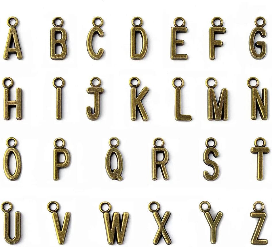 Lollibeads (TM) 2 Sets of Antiqued Silver Plated Letter Charms Alphabetic Pendant Set (52 Pcs) Bronze-Letter-52pcs
