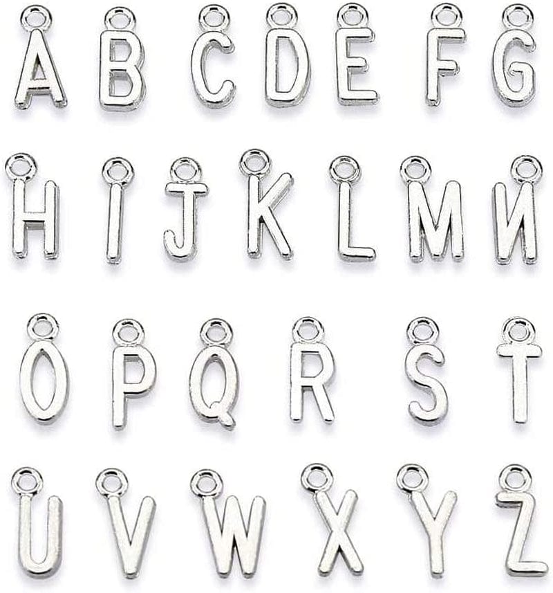 Lollibeads (TM) 2 Sets of Antiqued Silver Plated Letter Charms Alphabetic Pendant Set (52 Pcs) Silver-Letter-208pcs