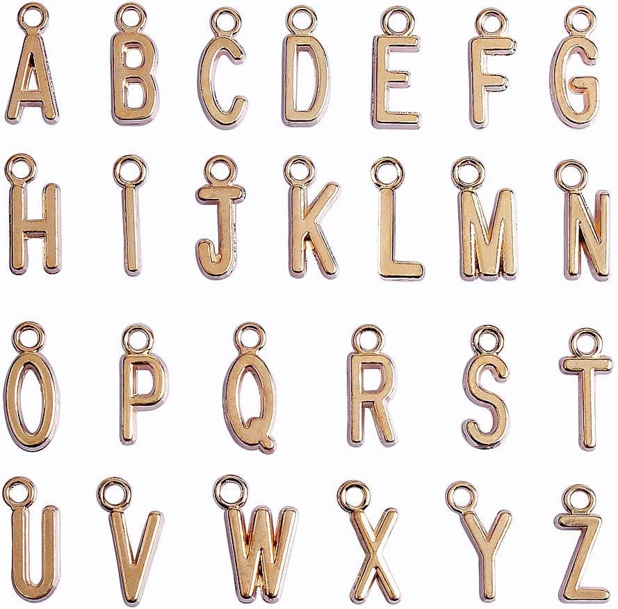 Lollibeads (TM) 2 Sets of Antiqued Silver Plated Letter Charms Alphabetic Pendant Set (52 Pcs) Gold-Letter-104pcs
