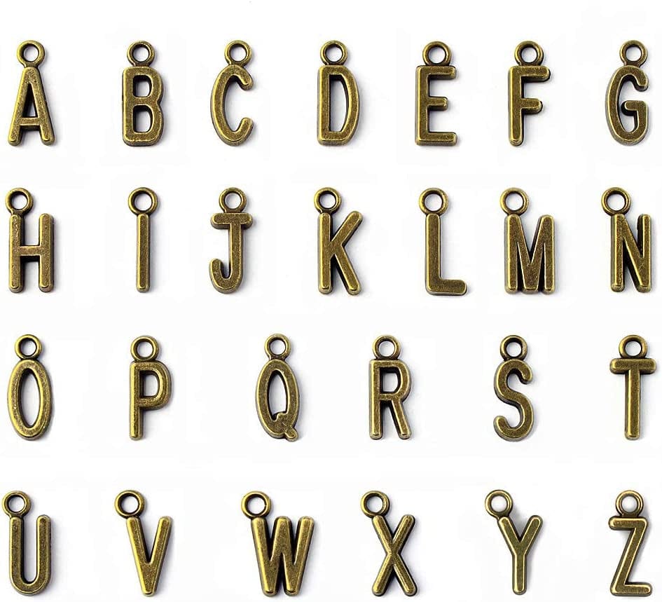 Lollibeads (TM) 2 Sets of Antiqued Silver Plated Letter Charms Alphabetic Pendant Set (52 Pcs) Bronze-Letter-104pcs