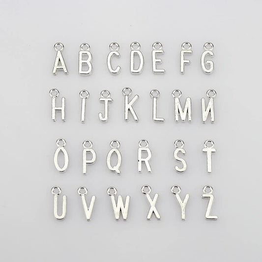 Lollibeads (TM) 2 Sets of Antiqued Silver Plated Letter Charms Alphabetic Pendant Set (52 Pcs) Silver-Letter-52pcs