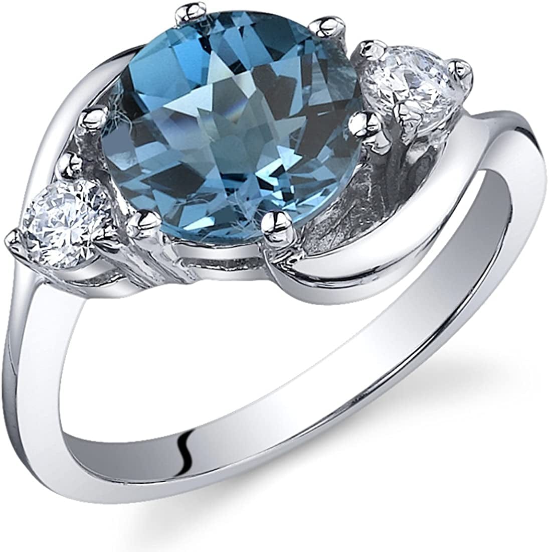 London Blue Topaz 3-Stone Ring for Women 925 Sterling Silver, Natural Gemstone, 2.25 Carats round Shape 8Mm, Sizes 5 to 9 9