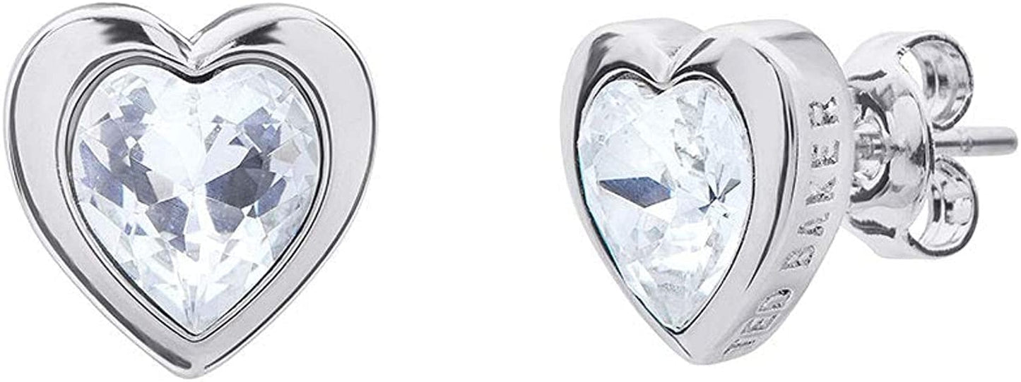 London Han Crystal Heart Stud Earrings for Women Silver Tone