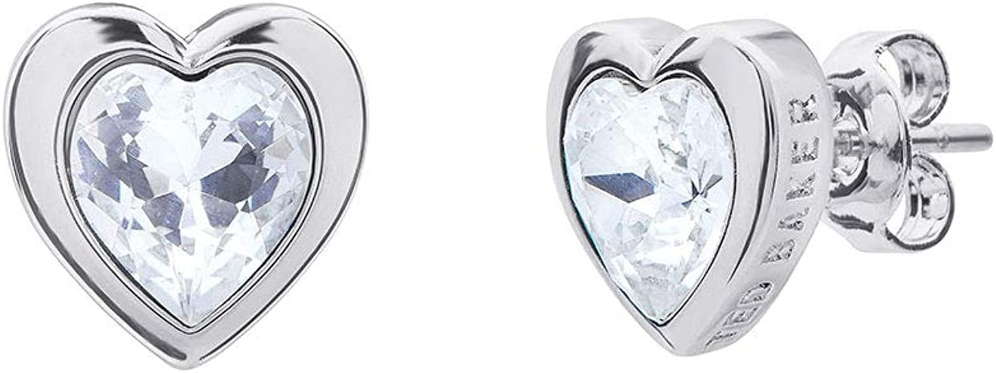 London Han Crystal Heart Stud Earrings for Women Silver Tone