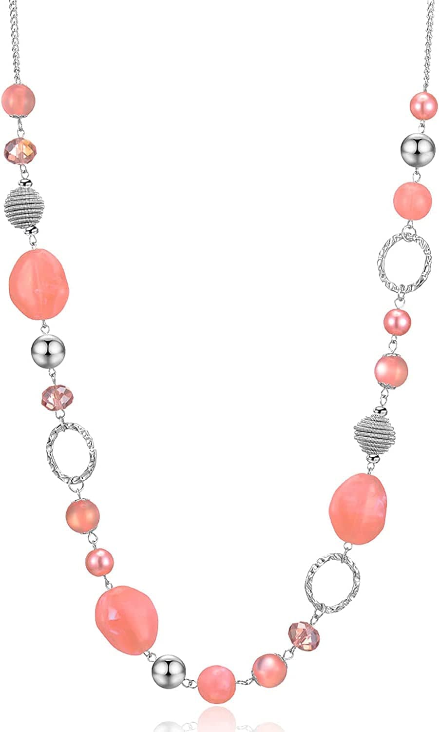 Long Beaded Necklaces for Women - Sweater Chain Fashion Jewelry Necklace Gifts for Women 23-Pink