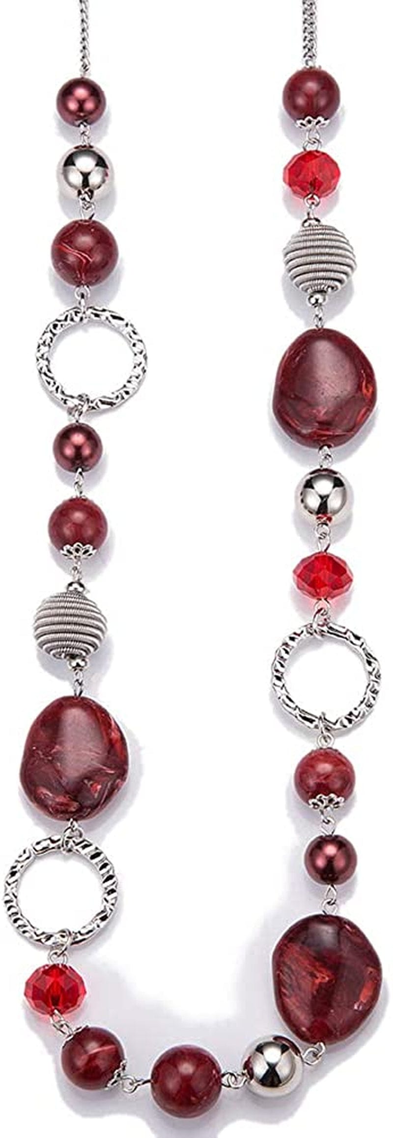 Long Beaded Necklaces for Women - Sweater Chain Fashion Jewelry Necklace Gifts for Women 23-Red