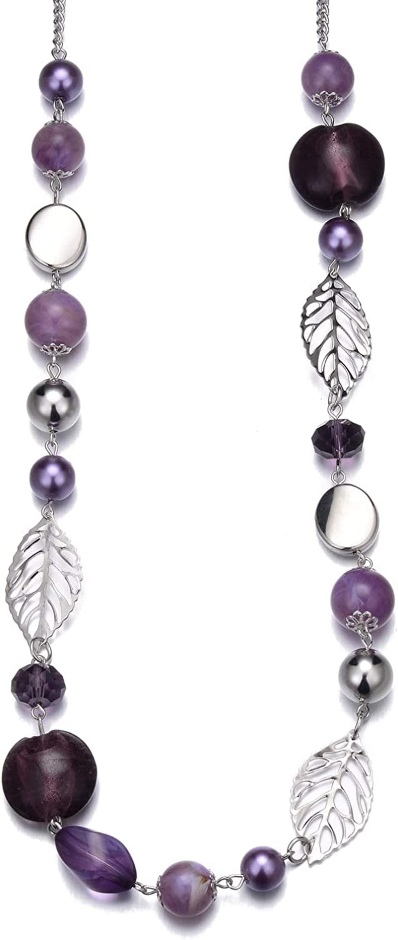 Long Beaded Necklaces for Women - Sweater Chain Fashion Jewelry Necklace Gifts for Women 24-Purple