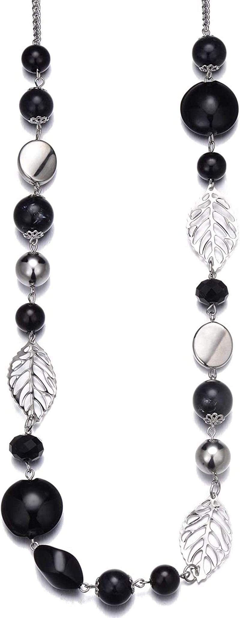 Long Beaded Necklaces for Women - Sweater Chain Fashion Jewelry Necklace Gifts for Women 24-Black