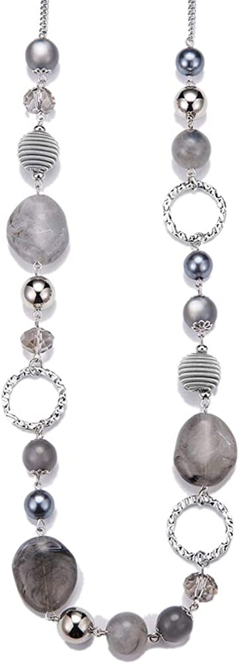 Long Beaded Necklaces for Women - Sweater Chain Fashion Jewelry Necklace Gifts for Women 23-Grey