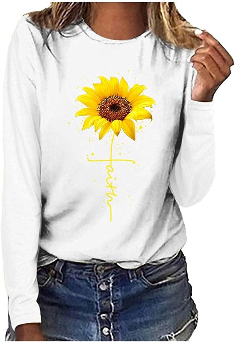 Long Sleeve Casual Shirts for Women Fall Graphic with Saying My Blood Type Is Dr Pepper Casual Crewneck Tshirts Tops White / X-Large